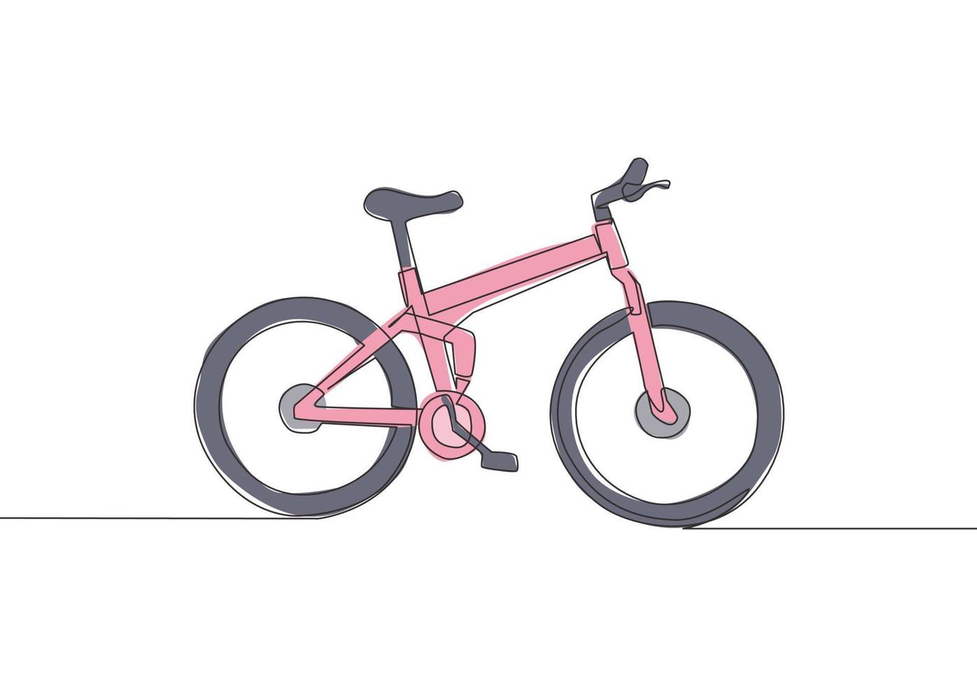 einer Single Linie Zeichnung von Berg Fahrrad Logo. städtisch Fahrrad zu Arbeit und gehen Grün Bewegung Konzept. kontinuierlich Linie zeichnen Design Vektor Illustration