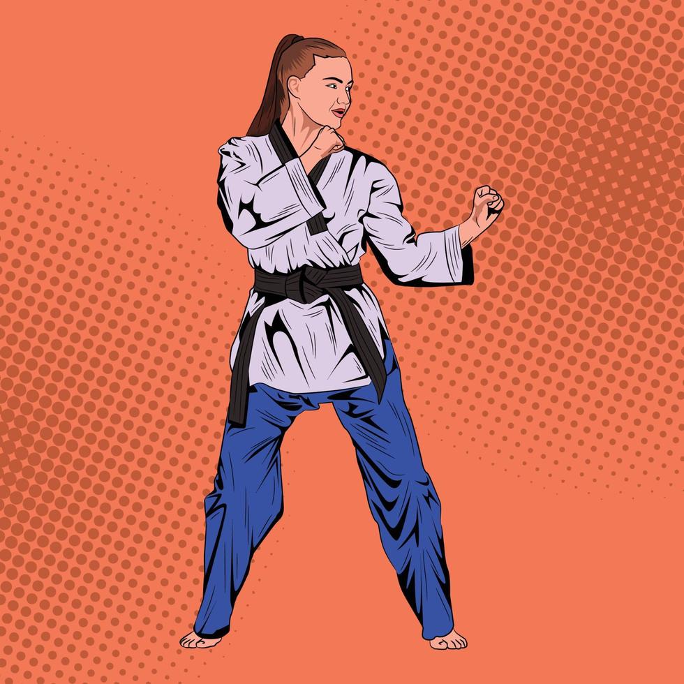 Pop Kunst Comic Karate Frauen Vektor Lager Illustration