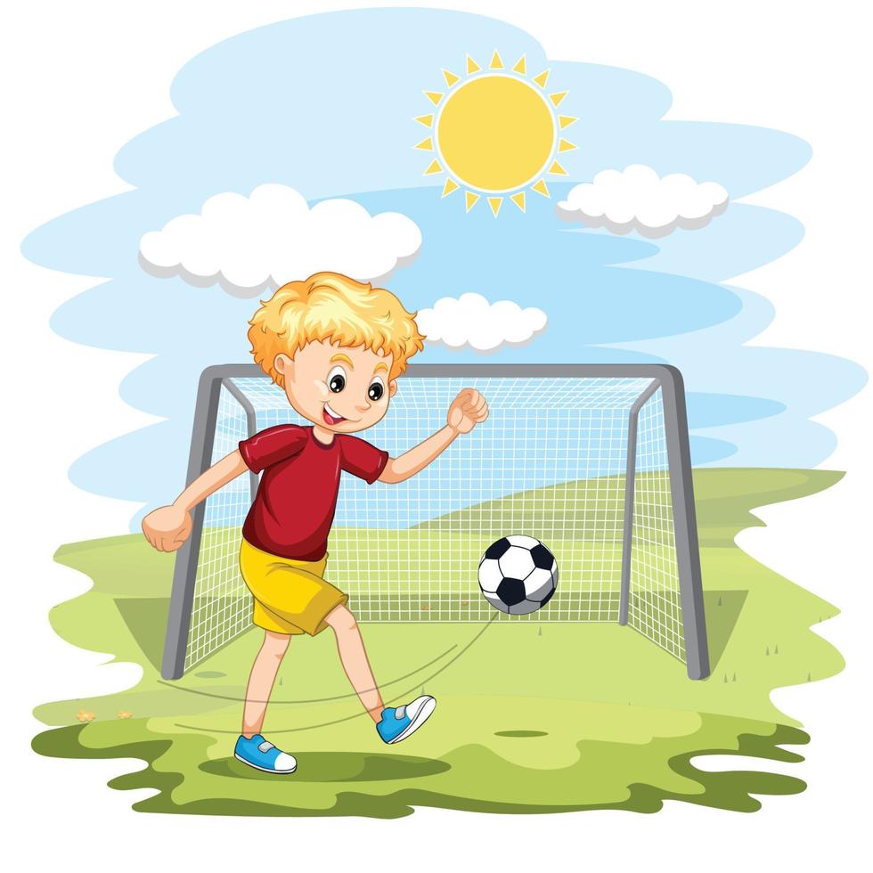 wenig Kind abspielen Fußball Vektor Illustration
