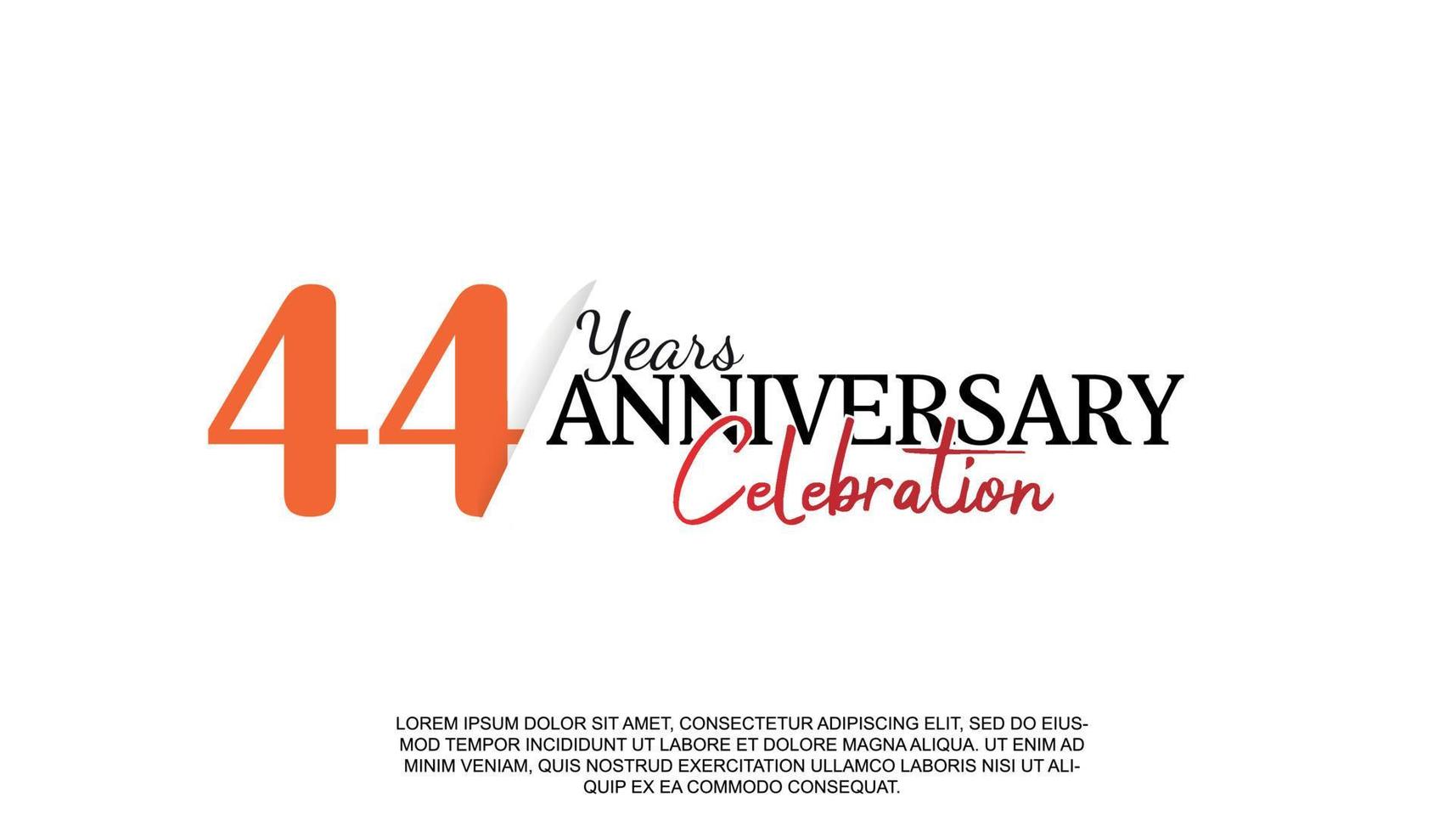 44 år årsdag logotyp siffra med röd och svart Färg för firande händelse isolerat vektor