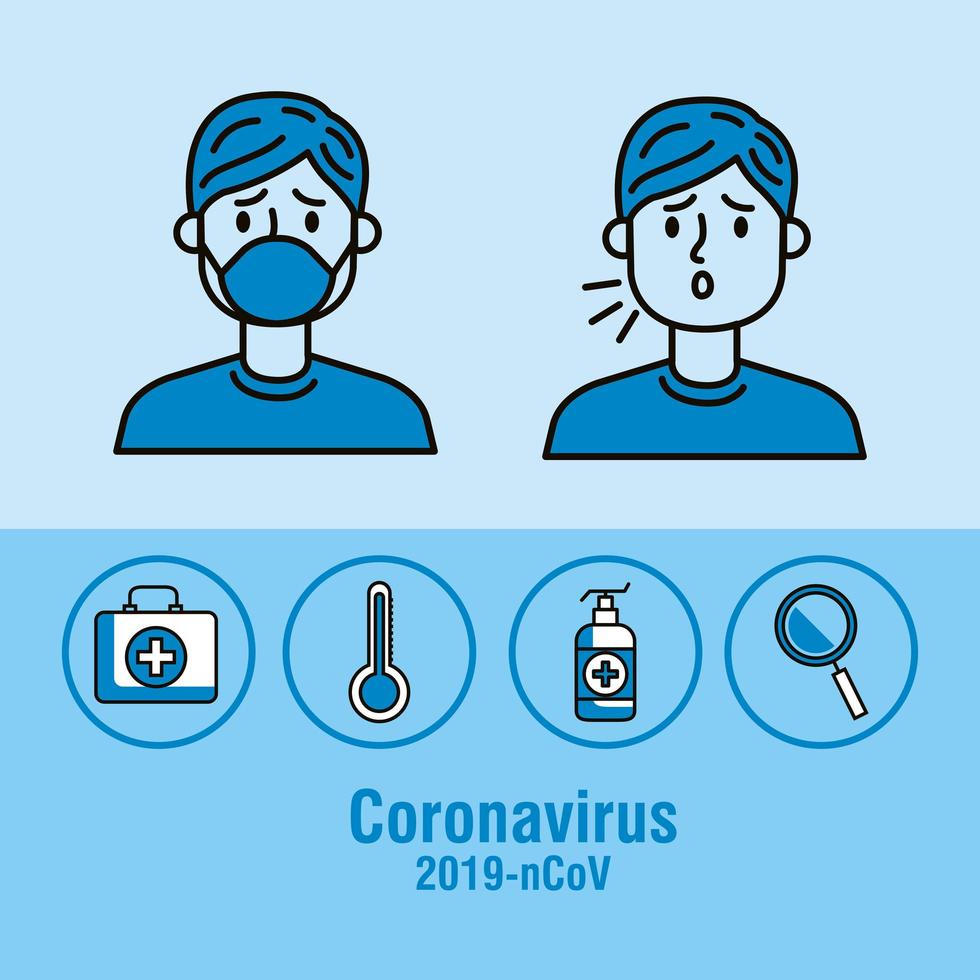 coronavirus pandemi banner sjuka människor och ikoner vektor