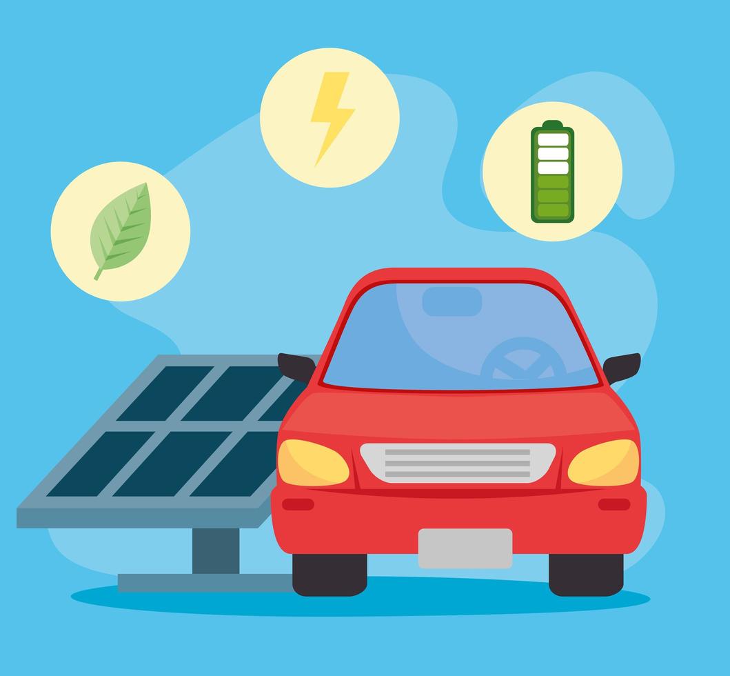 Elektroauto mit Solarpanel, umweltfreundliches Konzept vektor