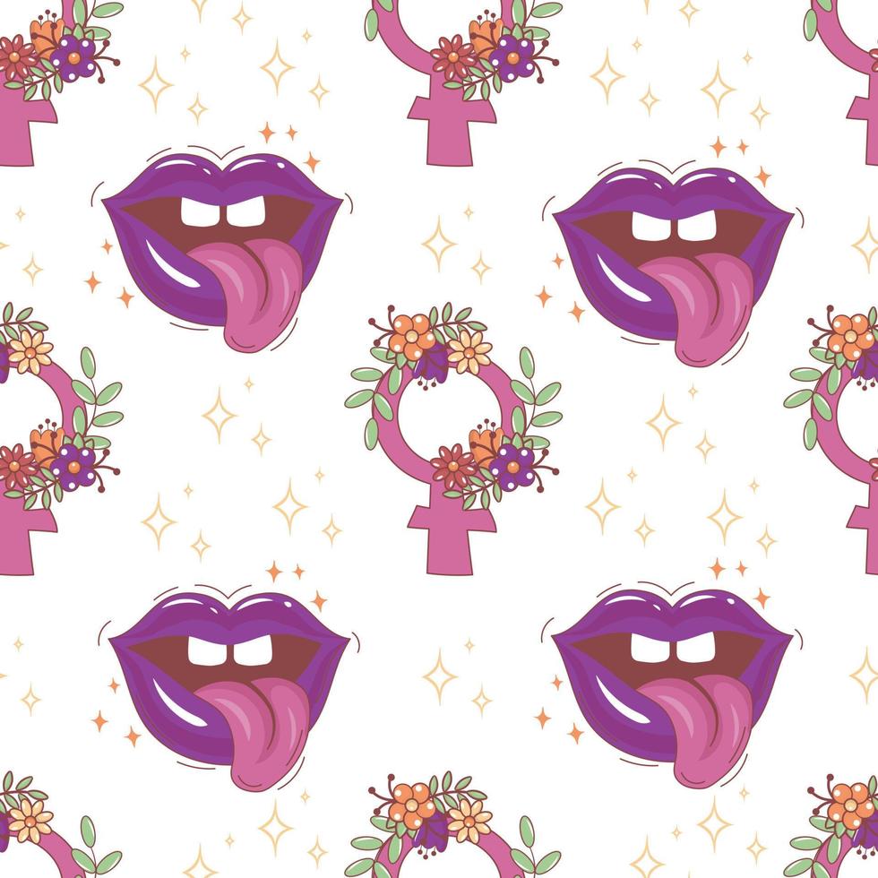 nahtlos Muster mit weiblich Geschlecht Symbol und Lippen im Gekritzel Stil. Feminist drucken zum Kleidung, Textilien, Verpackung Papier vektor