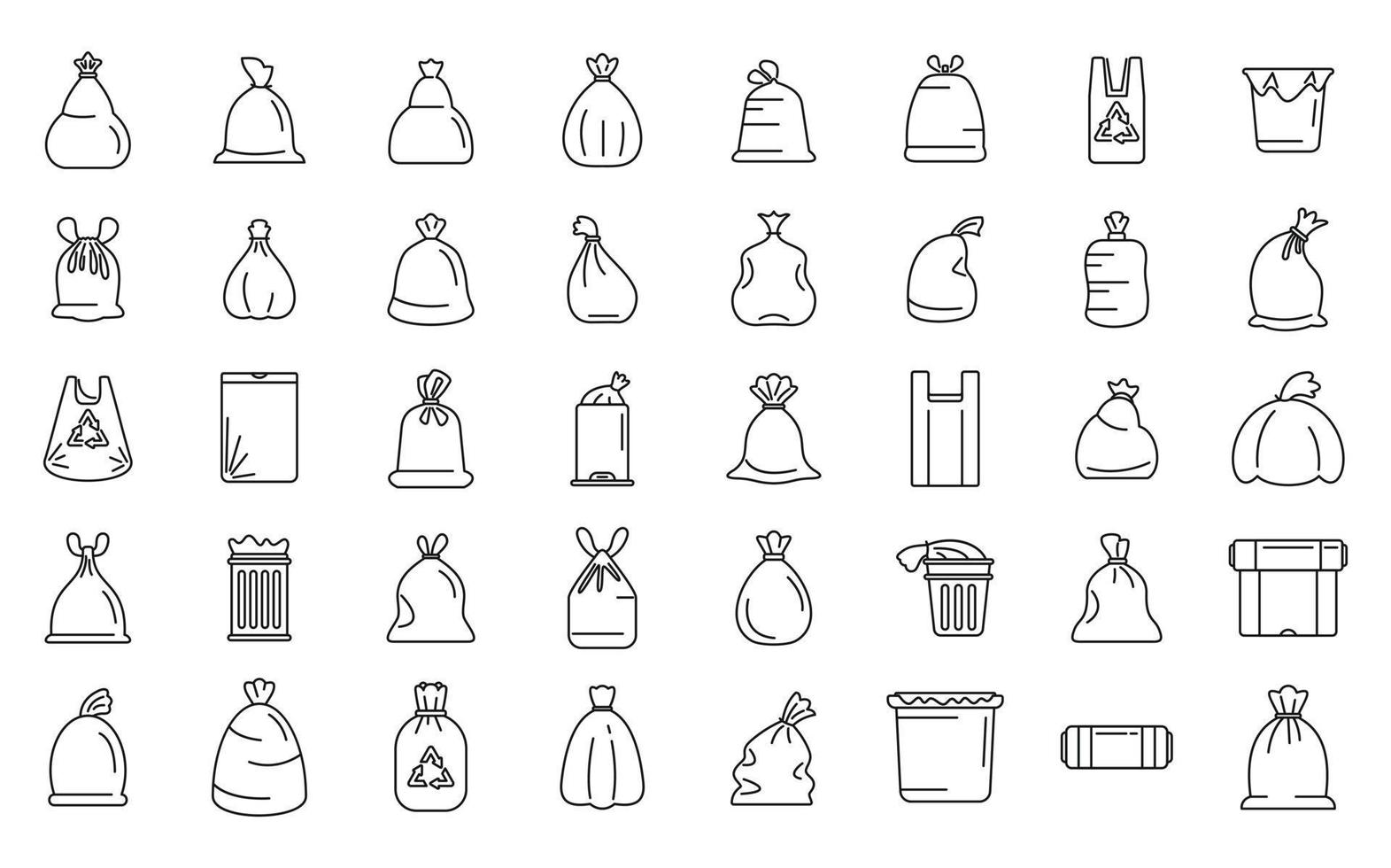 Tasche zum Müll Symbole einstellen Gliederung Vektor. Essen Müll vektor