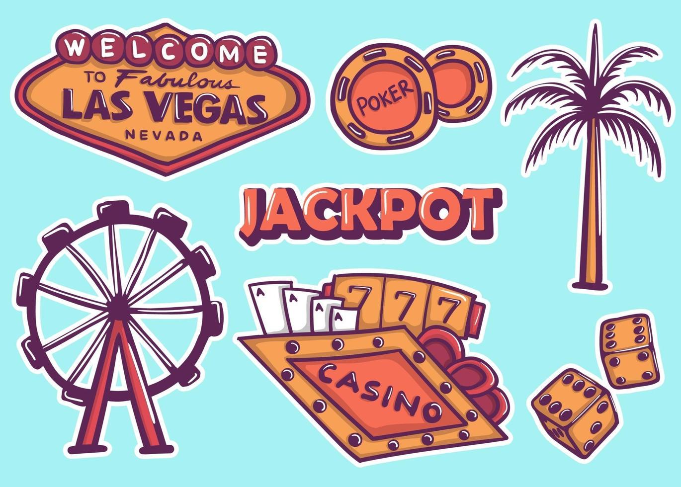 bunte Hand gezeichnete Las Vegas Aufkleber Sammlung vektor