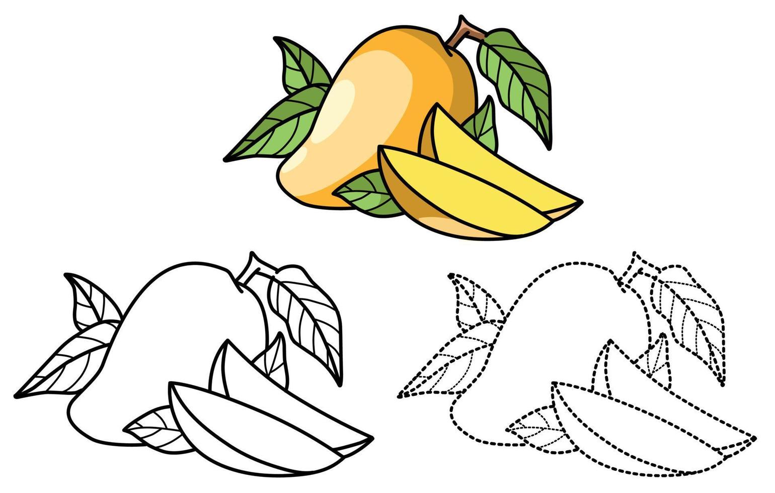 sidor till lära sig till Färg grönsaker och mango frukt för barn vektor