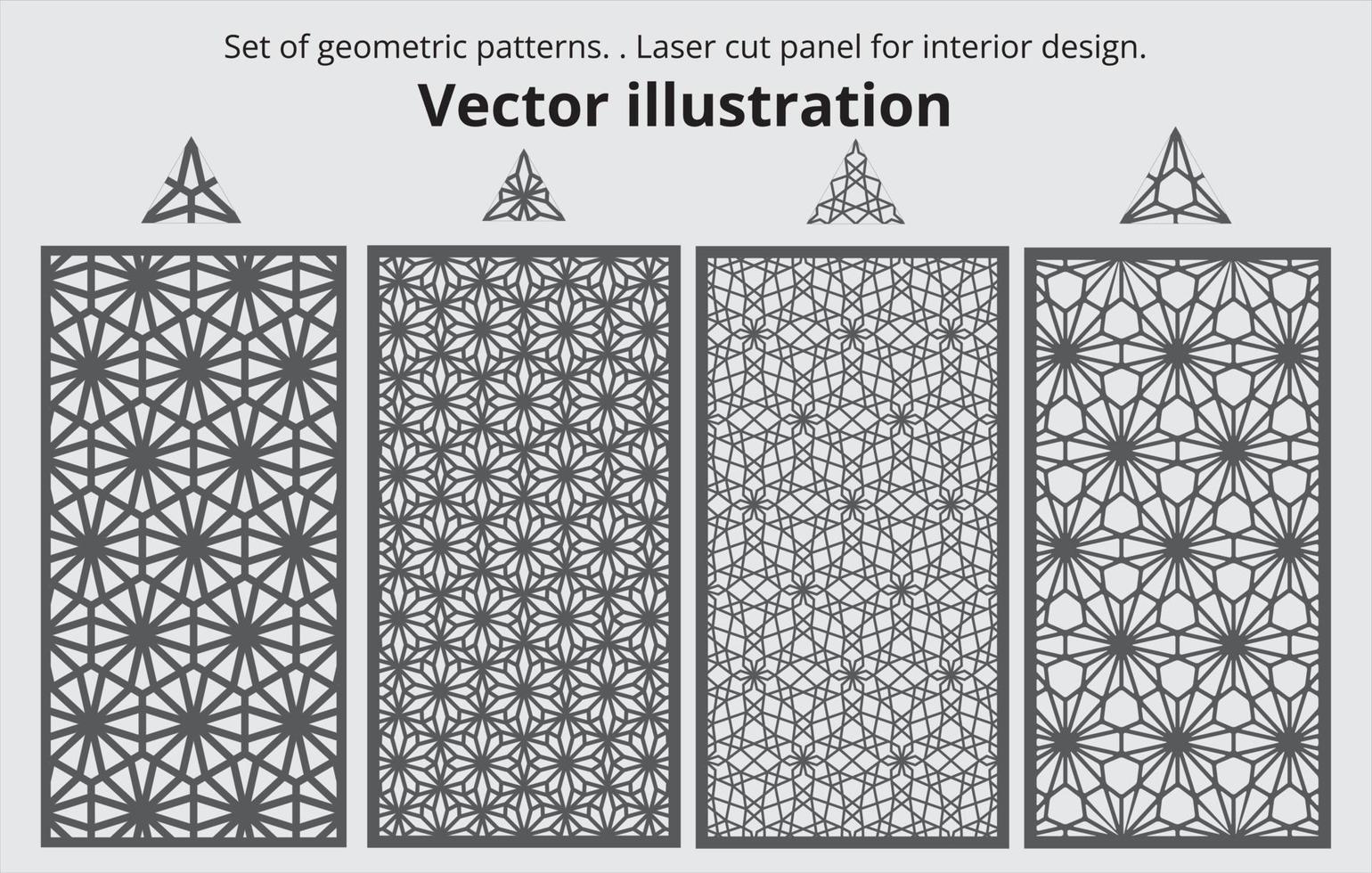 einstellen von dekorativ Paneele zum Laser- Schneiden. Laser- Schnitt Panel zum Innere Design. einstellen von geometrisch Muster. Vektor Illustration