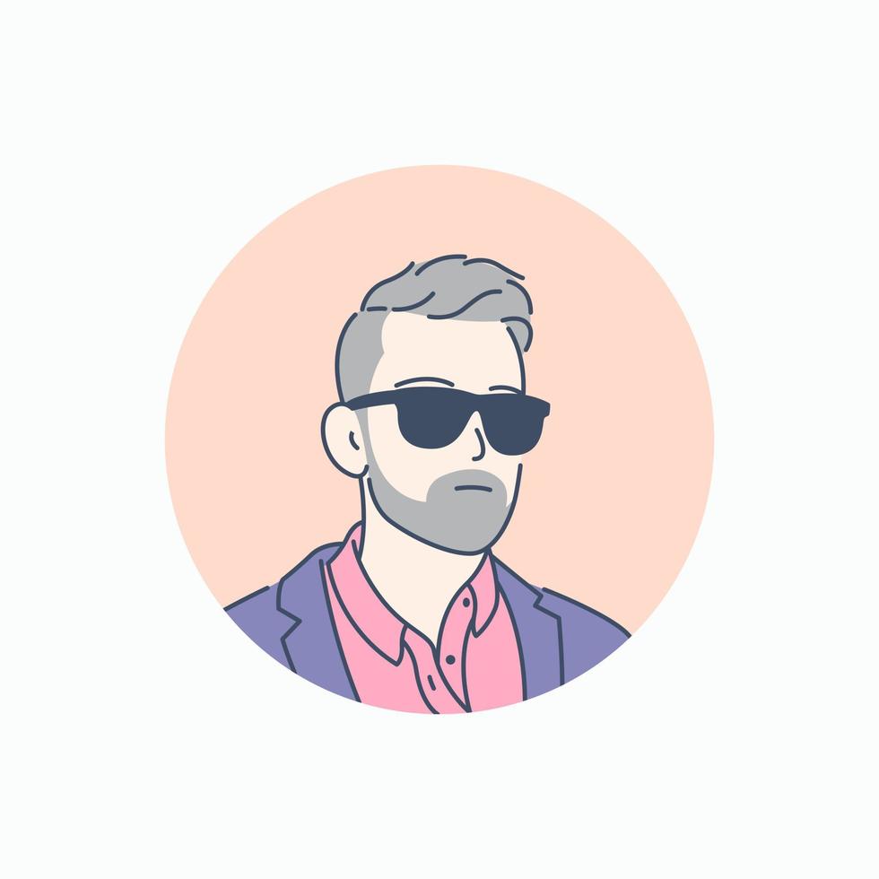Symbol Illustration von ein Mann tragen Sonnenbrille, Hand gezeichnet Stil Vektor Design Illustration