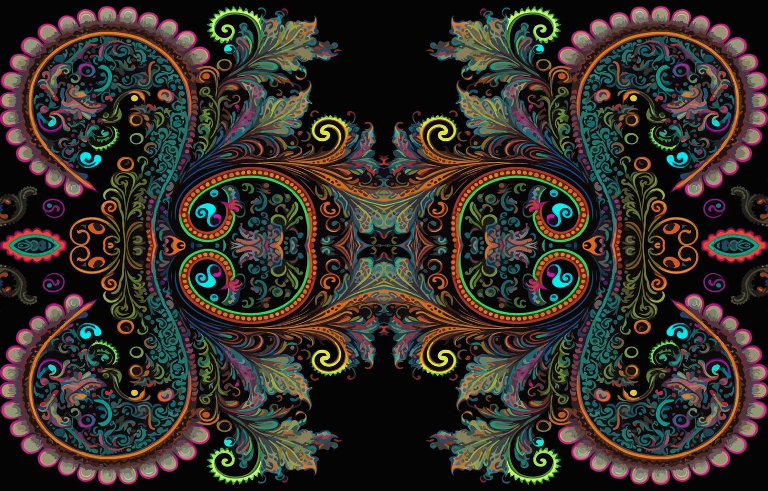 Paisley nahtlos Muster Neon- Ton. abstrakt traditionell Volk Antiquität ethnisch Stammes- Grafik Paisley Linie. Textur Textil- Stoff Muster Vektor Illustration. aufwendig elegant Luxus Jahrgang retro Stil