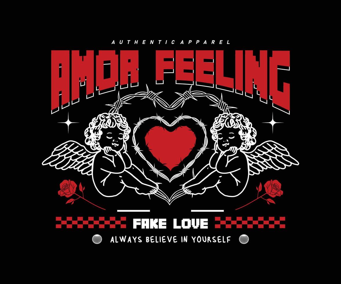 Amor Illustration mit Liebe Gefühl Slogan drucken, ästhetisch Grafik Design zum kreativ Kleidung, zum Strassenmode und städtisch Stil T-Shirts Design, Hoodies, usw vektor