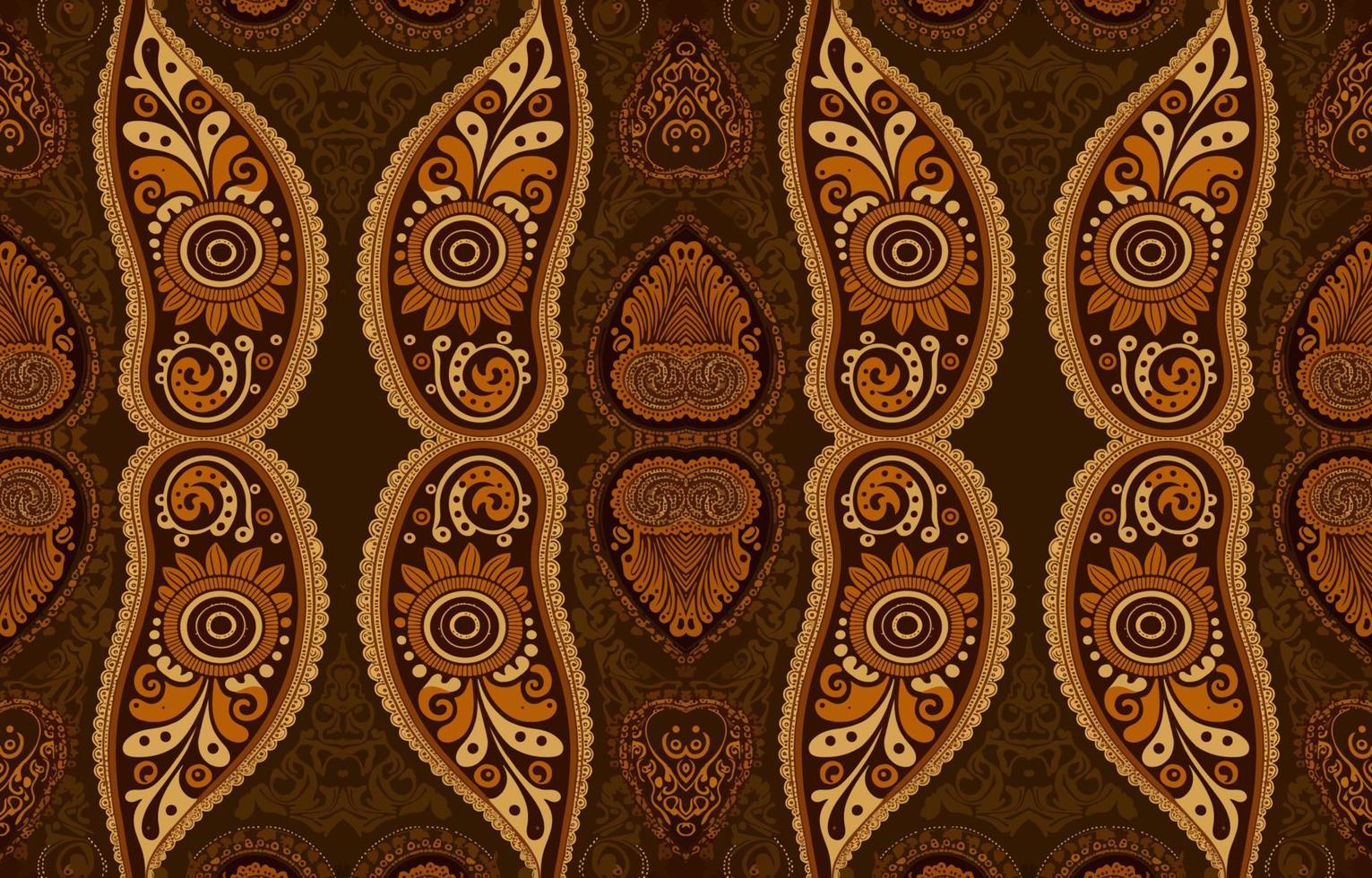 afrikanisch Ikat Paisley nahtlos Muster braun Ton. abstrakt traditionell Volk Antiquität Grafik Paisley Linie. Textur Textil- Vektor Illustration aufwendig elegant Luxus Jahrgang retro Stil.