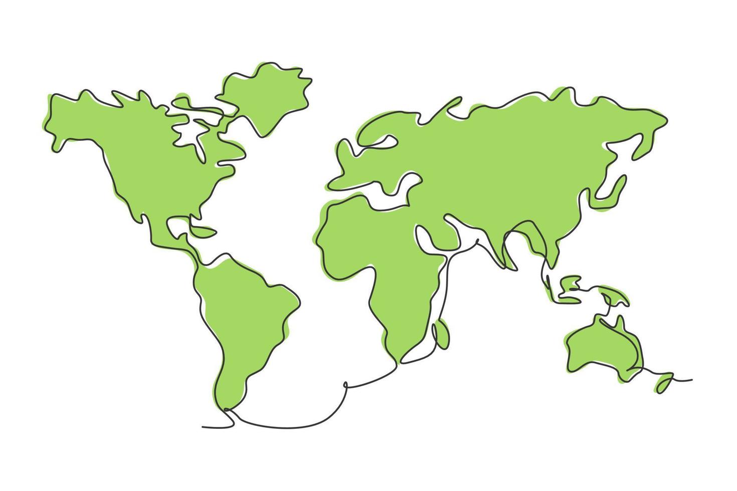 världskarta. kontinuerlig enradsteckning av minimalistisk design av världsatlas på en vit bakgrund. isolerad enkel rad modern grafisk stil. handritat grafiskt koncept för utbildning vektor