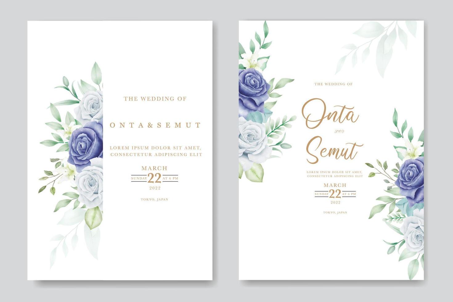 Marine Blau Blumen- Hochzeit Einladung Karte Vorlage vektor