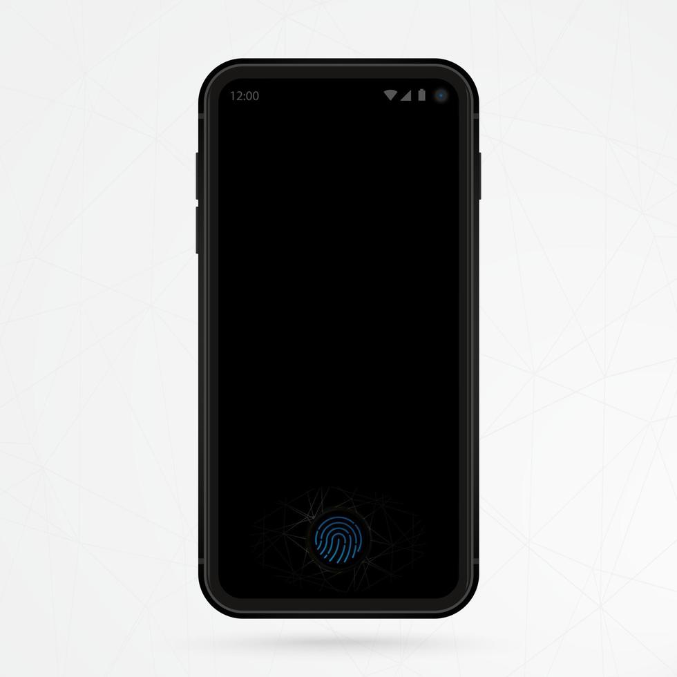 cell telefon med Rör id på skärm. svart telefon och fingeravtryck igenkännande systemet på svart visa. vektor