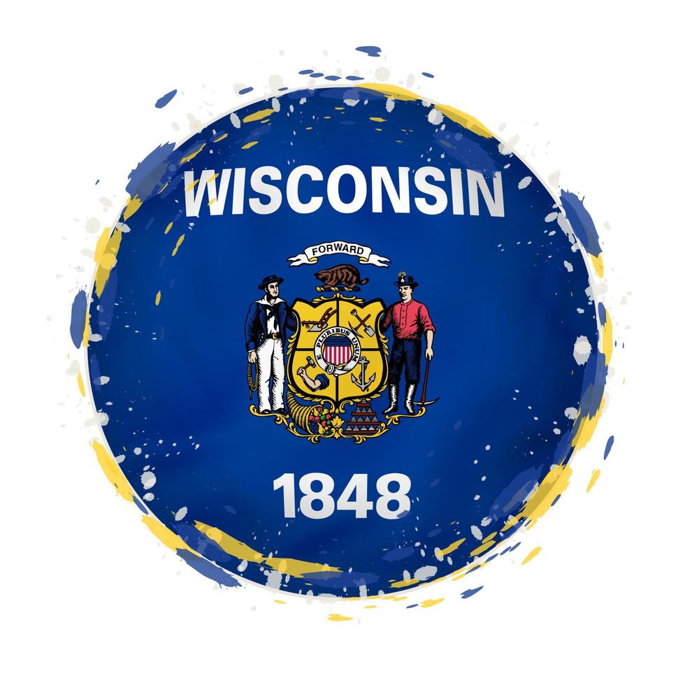 runden Grunge Flagge von Wisconsin uns Zustand mit spritzt im Flagge Farbe. vektor