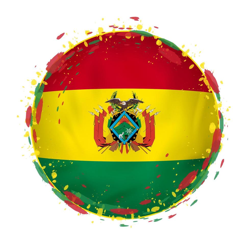 runda grunge flagga av bolivia med stänk i flagga Färg. vektor