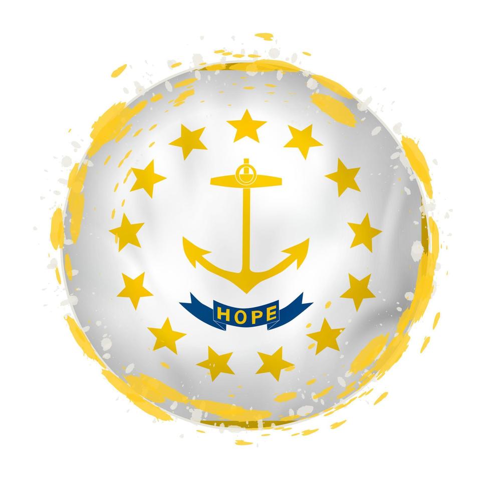 runden Grunge Flagge von Rhode Insel uns Zustand mit spritzt im Flagge Farbe. vektor