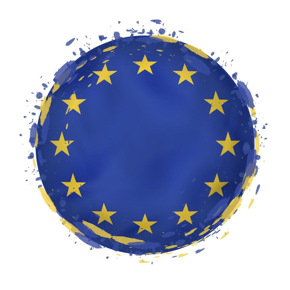 runden Grunge Flagge von europäisch Union mit spritzt im Flagge Farbe. vektor
