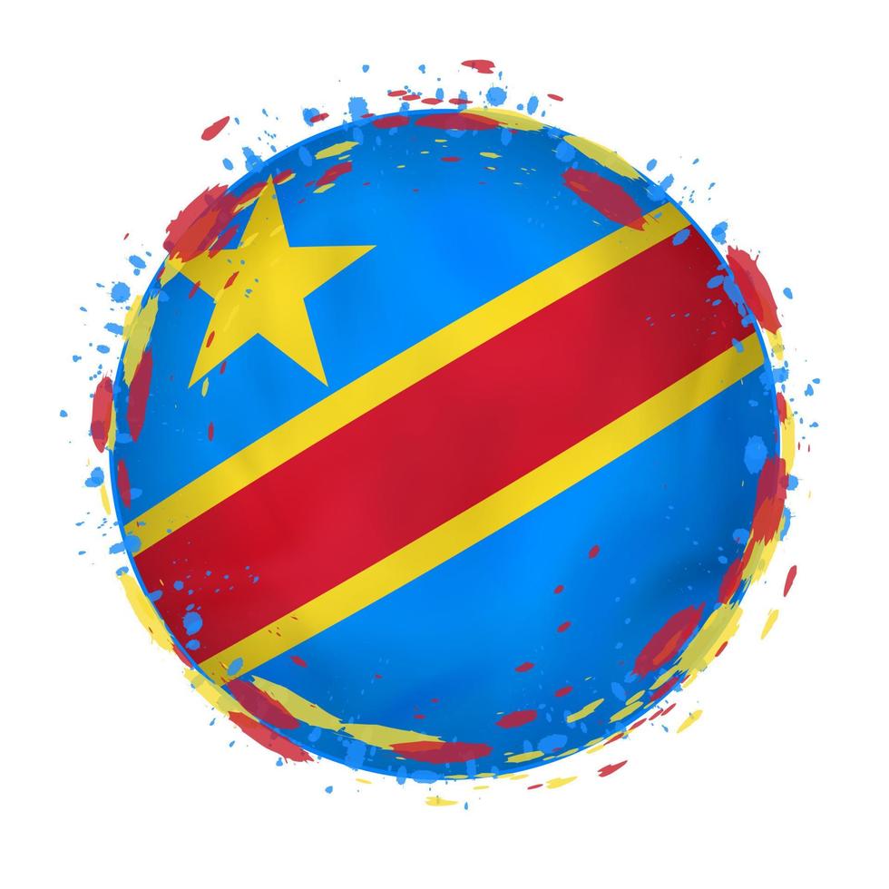 runda grunge flagga av demokratisk republik av de kongo med stänk i flagga Färg. vektor