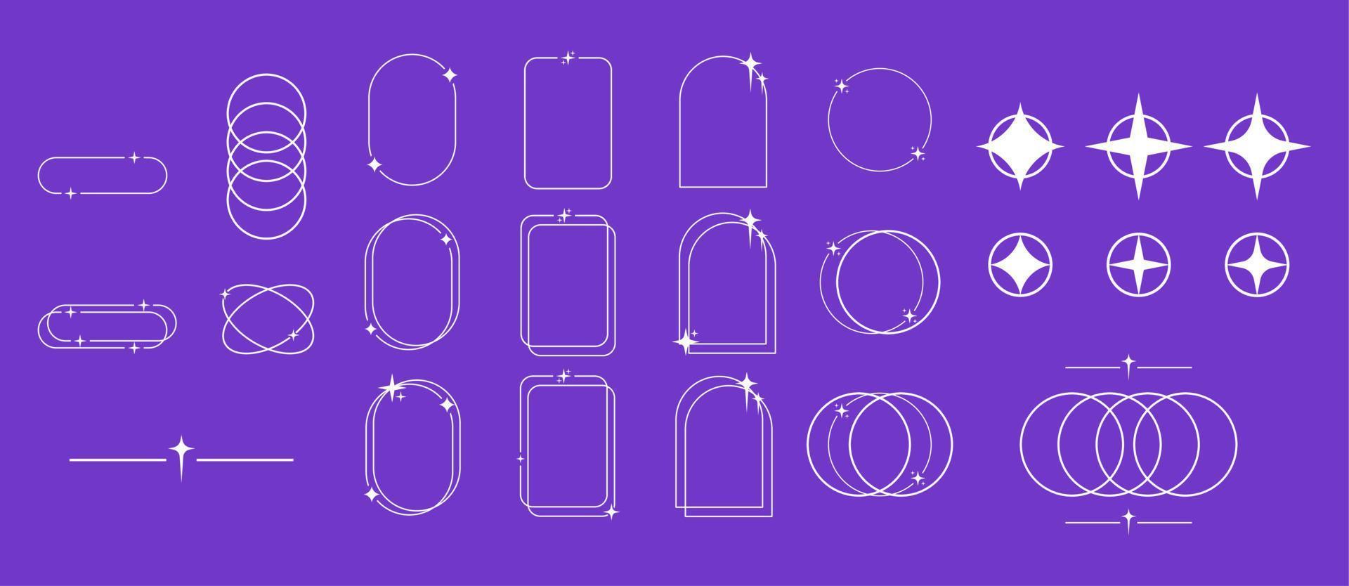 modern minimalistisk estetisk linje element. trendig linjär ramar med stjärnor, geometrisk formulär. båge ram med pärlar för social media, enkel dekorativ gräns vektor uppsättning.