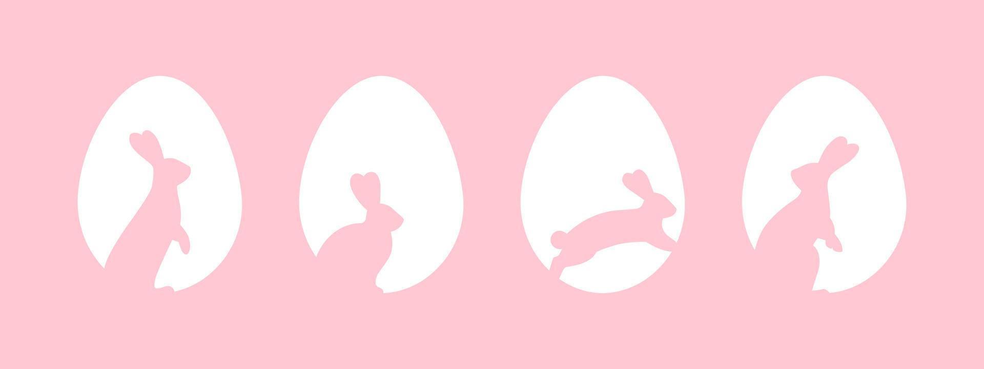 glücklich Ostern Banner. Silhouette Hase Hase Schnitt aus auf Ostern Ei. eben Vektor Illustration.