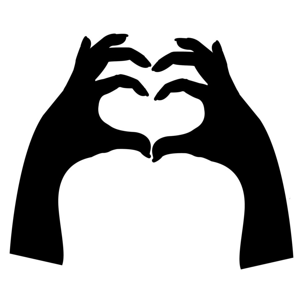 Hände im Herz form, Geste detailliert schwarz Silhouette isoliert auf Weiß Hintergrund. Waffen Symbol von Liebe, romantisch. Vektor Illustration