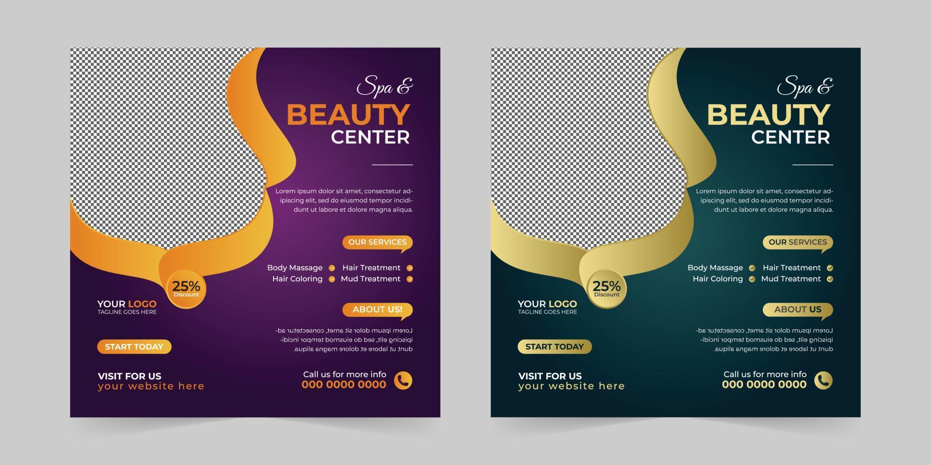 modern Spa Schönheit Center Sozial Medien Post, Digital Marketing Beförderung Anzeigen Der Umsatz und Rabatt Netz Banner Vektor Vorlage Design