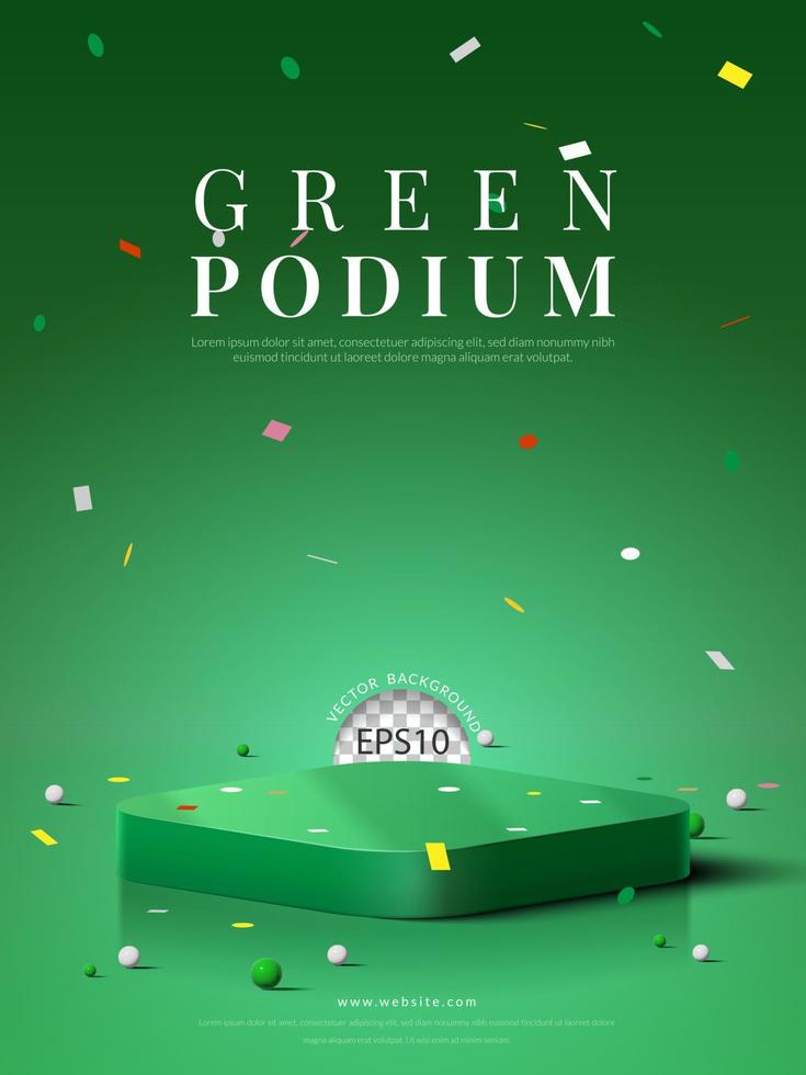fyrkant podium med konfetti på grön bakgrund vektor