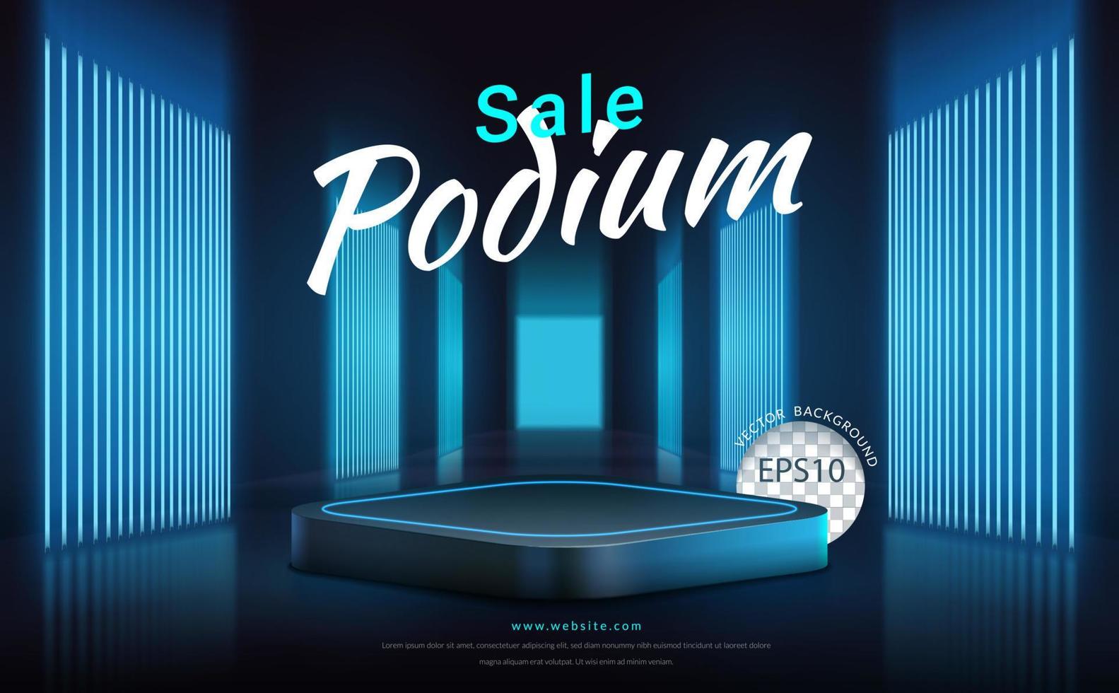 Podium mit Blau Neon- Licht Hintergrund. Vektor Illustration