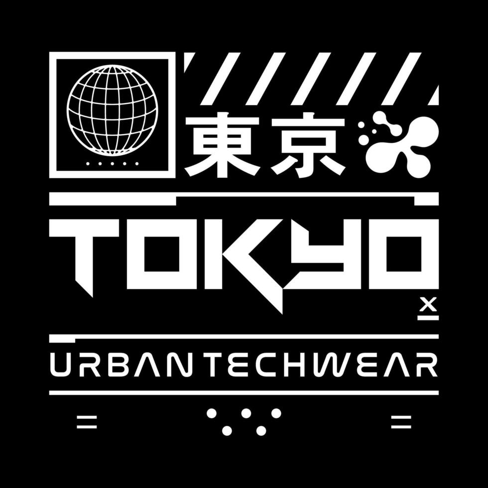 tokyo japan typografi slogan streetwear y2k stil logotyp vektor ikon illustration. kanji betyder tokyo. skriva ut, affisch, mode, tröja, klistermärke