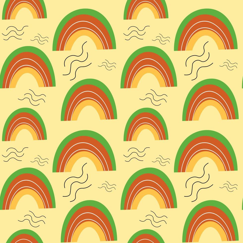 söt regnbåge sömlös mönster i klotter scandinavian stil. pastell skog Färg illustration. vektor