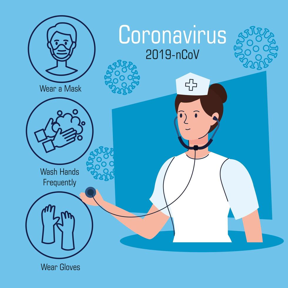 Krankenschwester mit Empfehlungen, um Coronavirus zu stoppen vektor