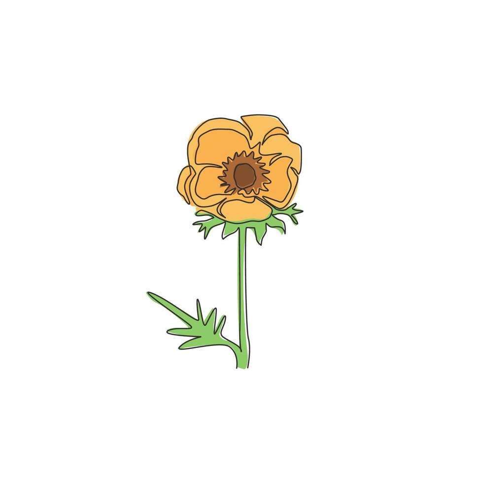 enda kontinuerlig linjeteckning av skönhet färsk anemone blomma för hem väggdekor konst affischtryck. dekorativ perenn vindblomma för inbjudningskort. moderna en rad rita design vektorillustration vektor