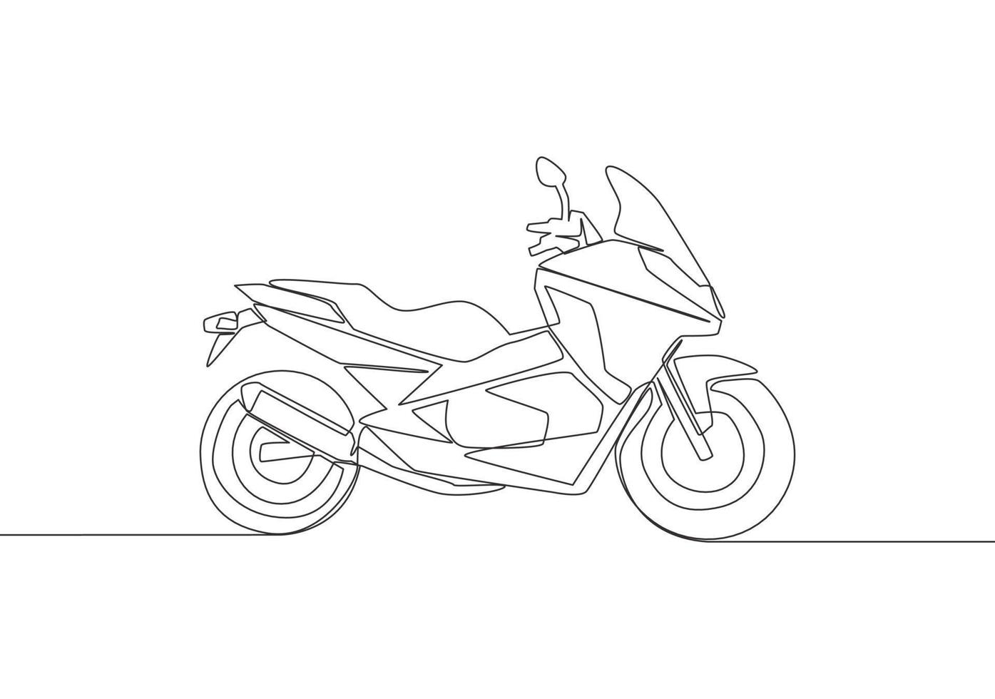 einer kontinuierlich Linie Zeichnung von modisch elegant asiatisch Unterbein Motorrad Logo. Stadt Motorrad Konzept. Single Linie zeichnen Design Vektor Illustration