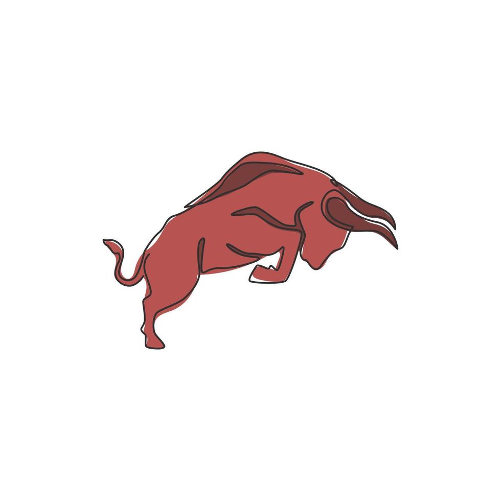 en enda linjeteckning av elegansbuffel för bevarande nationalparks logotyp. stor stark tjur maskot koncept för rodeo show. trendiga kontinuerlig linje rita design vektorgrafisk illustration vektor