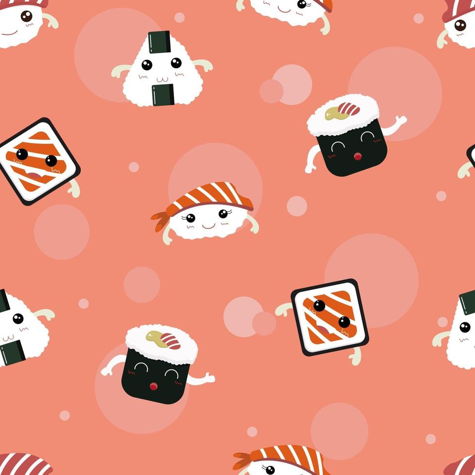 sömlösa mönster av kawaii sushi. söta sushi sömlösa mönster vektor
