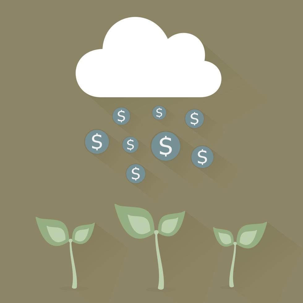 de dollar regn från de moln. vektor illustration