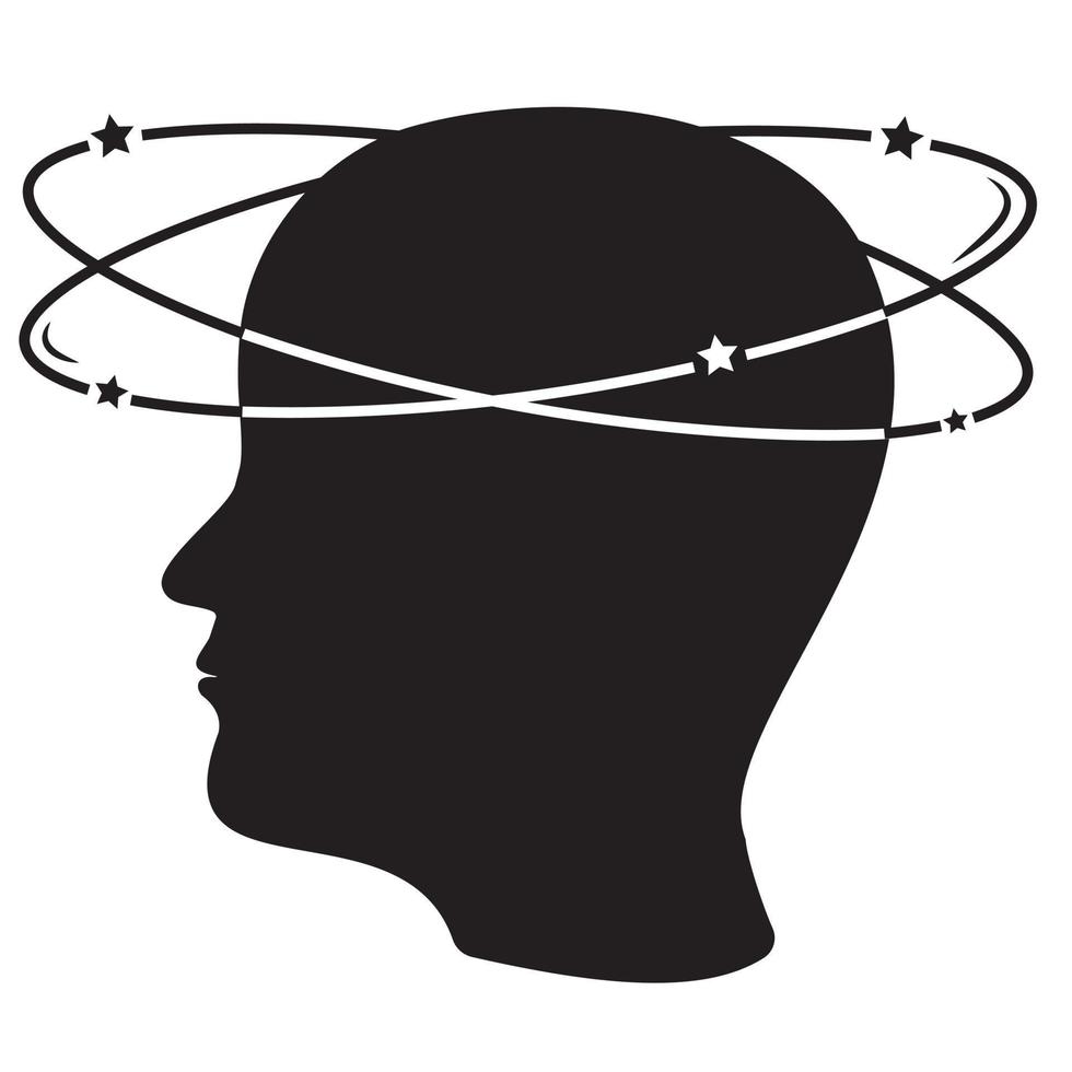 Alarm Symbol. Kopfschmerzen und Schwindel. Mensch Profil, Farbe Vektor Illustration Symbol