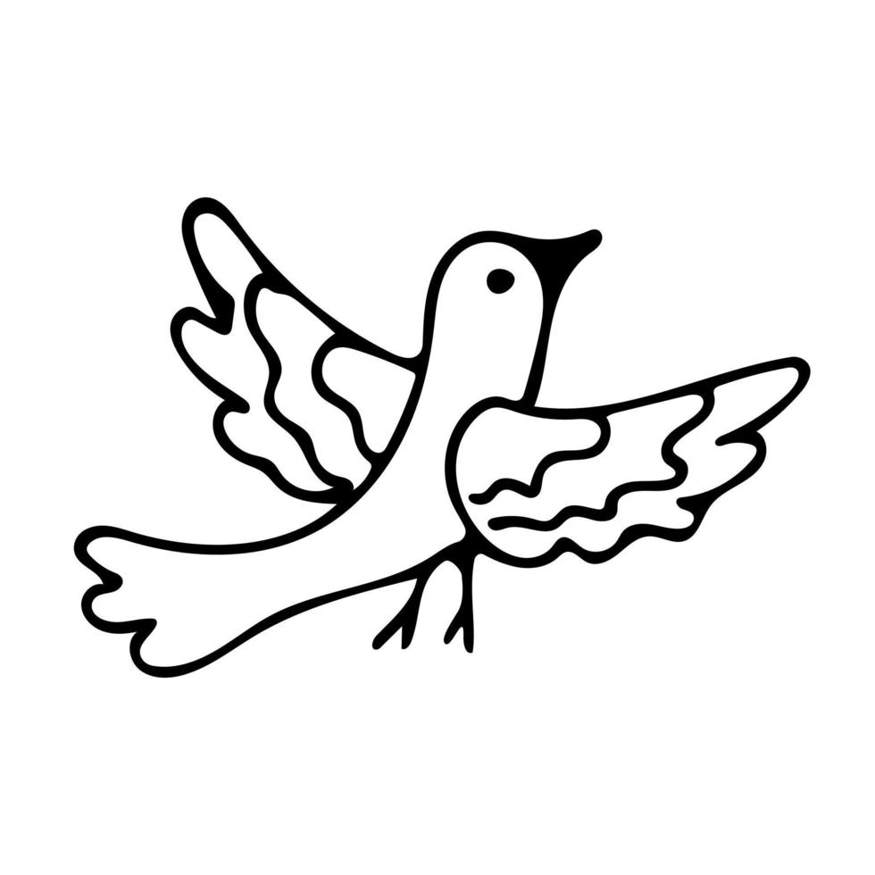 klotter av söt flygande fågel isolerat på vit bakgrund. hand dragen vektor illustration av tecknad serie djur. Bra för färg bok och Övrig barn design.