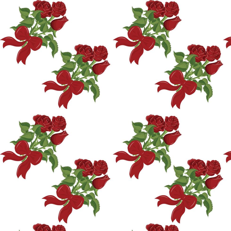 bukett av ro med en röd band rosett. sömlös mönster. vektor illustration.