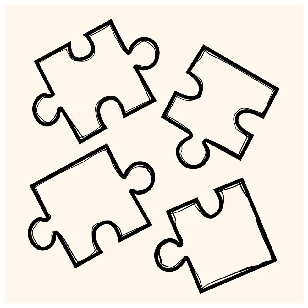 verstreut Rätsel im skizzieren Stil auf ein Weiß Hintergrund. konzeptionelle Puzzle mit detailliert berührt. Vektor Illustration mit verstreut Puzzle Stücke.