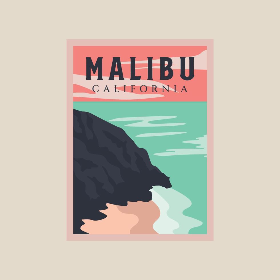 malibu strand årgång affisch konst illustration design, äventyr hav affisch vektor