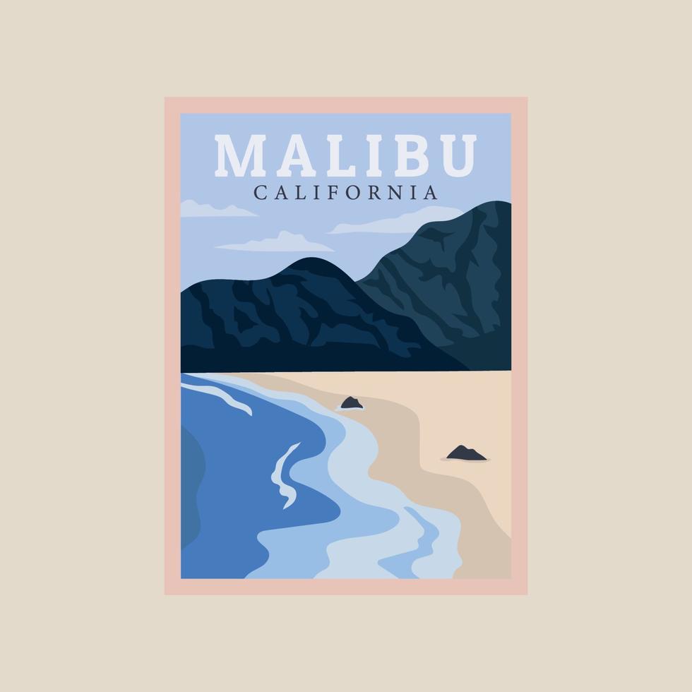 Malibu Strand Jahrgang Poster Kunst Illustration Design, Abenteuer Ozean Poster vektor