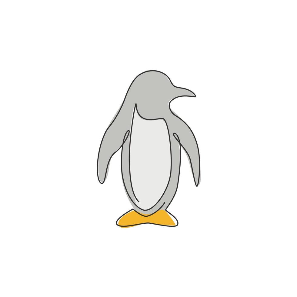 Eine einzige Strichzeichnung eines süßen lustigen Pinguins für die Firmenlogoidentität. Nordpol-Vogel-Maskottchen-Konzept für den Nationalpark. moderne durchgehende Linie zeichnen Design-Vektorgrafik-Illustration vektor