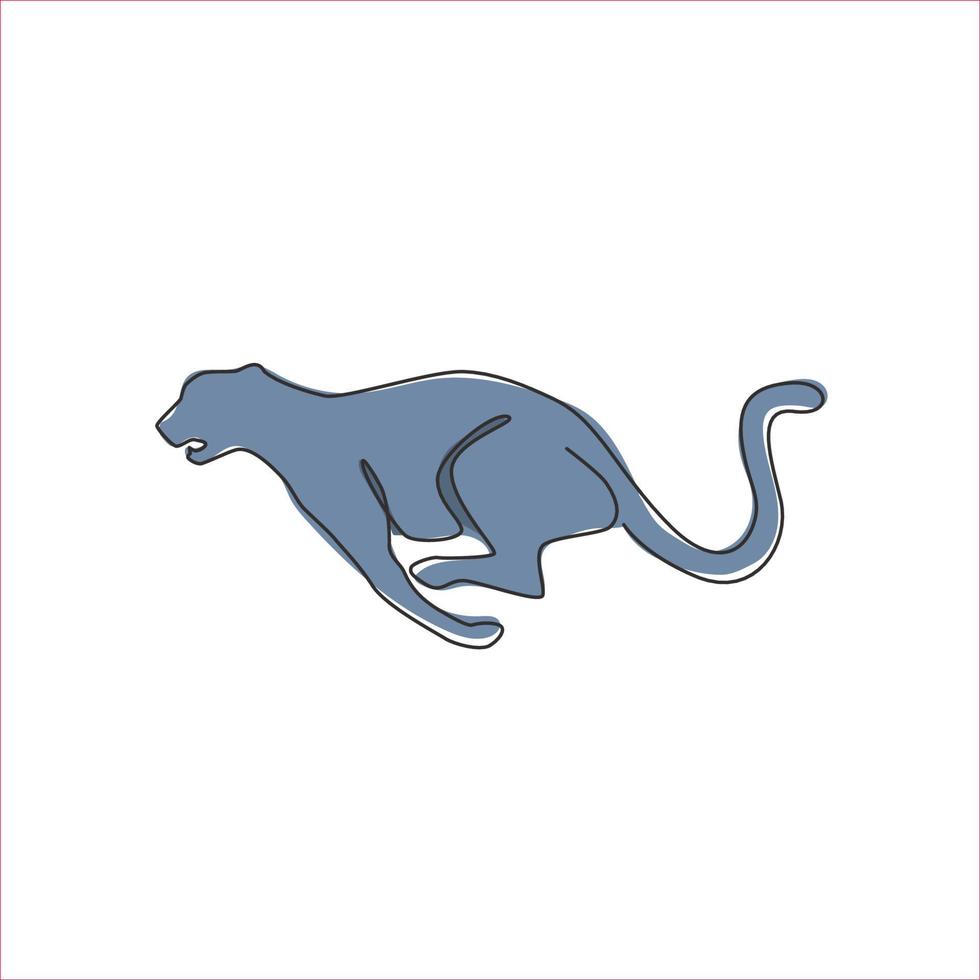 Eine einzige Strichzeichnung von Jump Running Cheetah für die Logoidentität des Jagdclubs. Starkes Leoparden-Maskottchen-Konzept für das Symbol des Naturschutzparks. moderne durchgehende Linie zeichnen Design-Grafik-Vektor-Illustration vektor