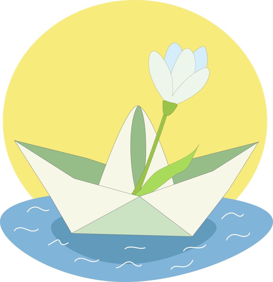 Papier Boot mit ein Blume im ein Pfütze vektor