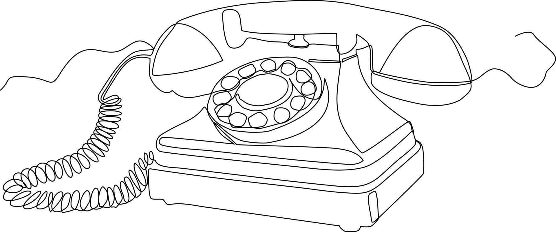 Hem telefon kontinuerlig linje teckning. ett linje konst av Hem vitvaror, telefon kommunikation, årgång Hem telefon, retro stil, telefon mottagare. vektor illustration