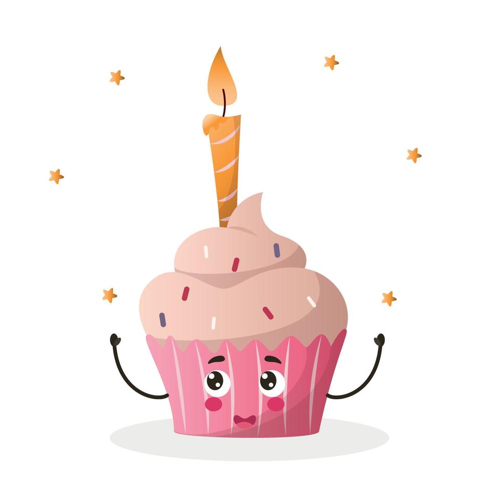 kawaii Stil Cupcake, kawaii süß Cupcake, Cupcake Farbe Vektor Illustration, Cupcake Nachtisch, Geburtstag Cupcake