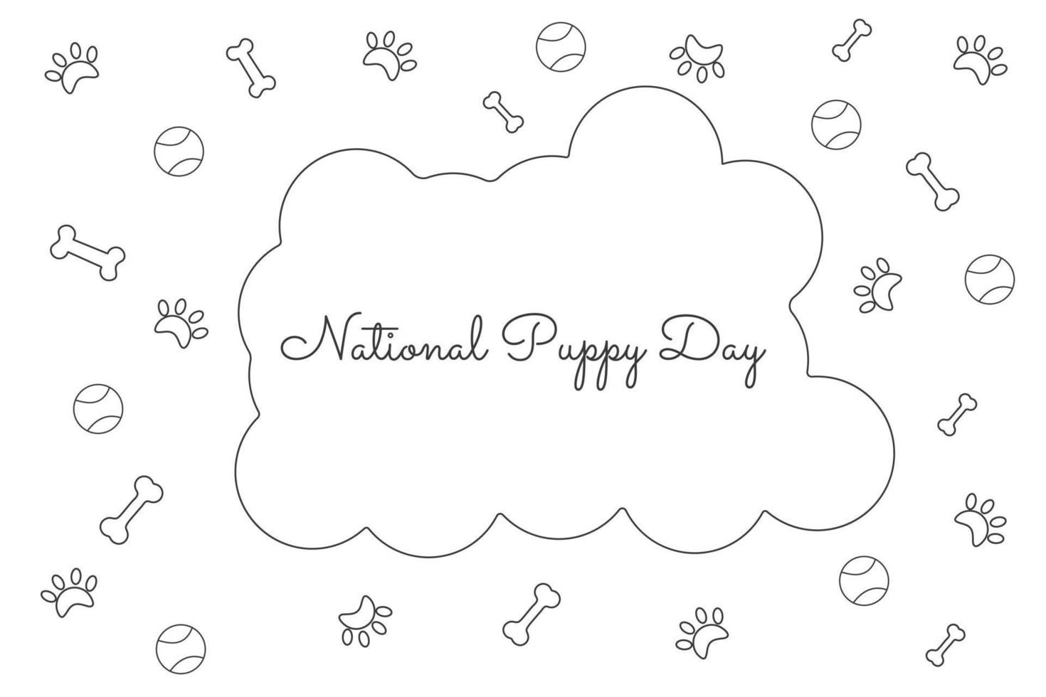National Hündchen Tag linear Hintergrund mit Hund Spuren, mit Hund Knochen, mit ein Ball zum Spiele. vektor