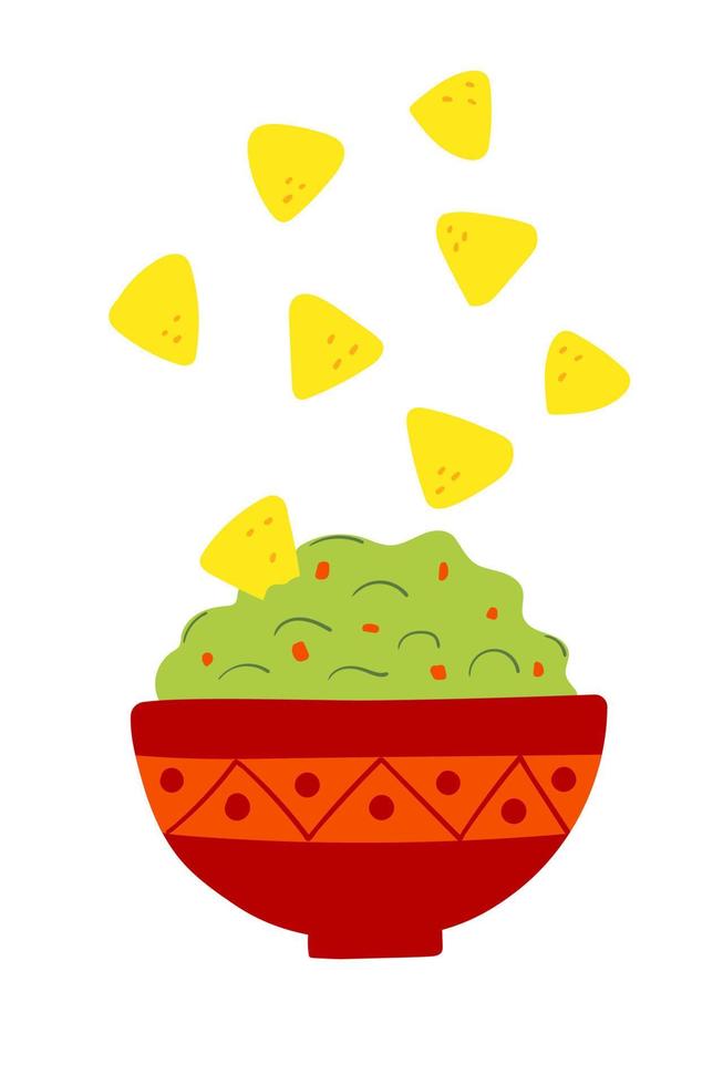 Nachos Chips mit Soße Guacamole. traditionell Mexikaner Küche Lebensmittel. eben Vektor Illustration